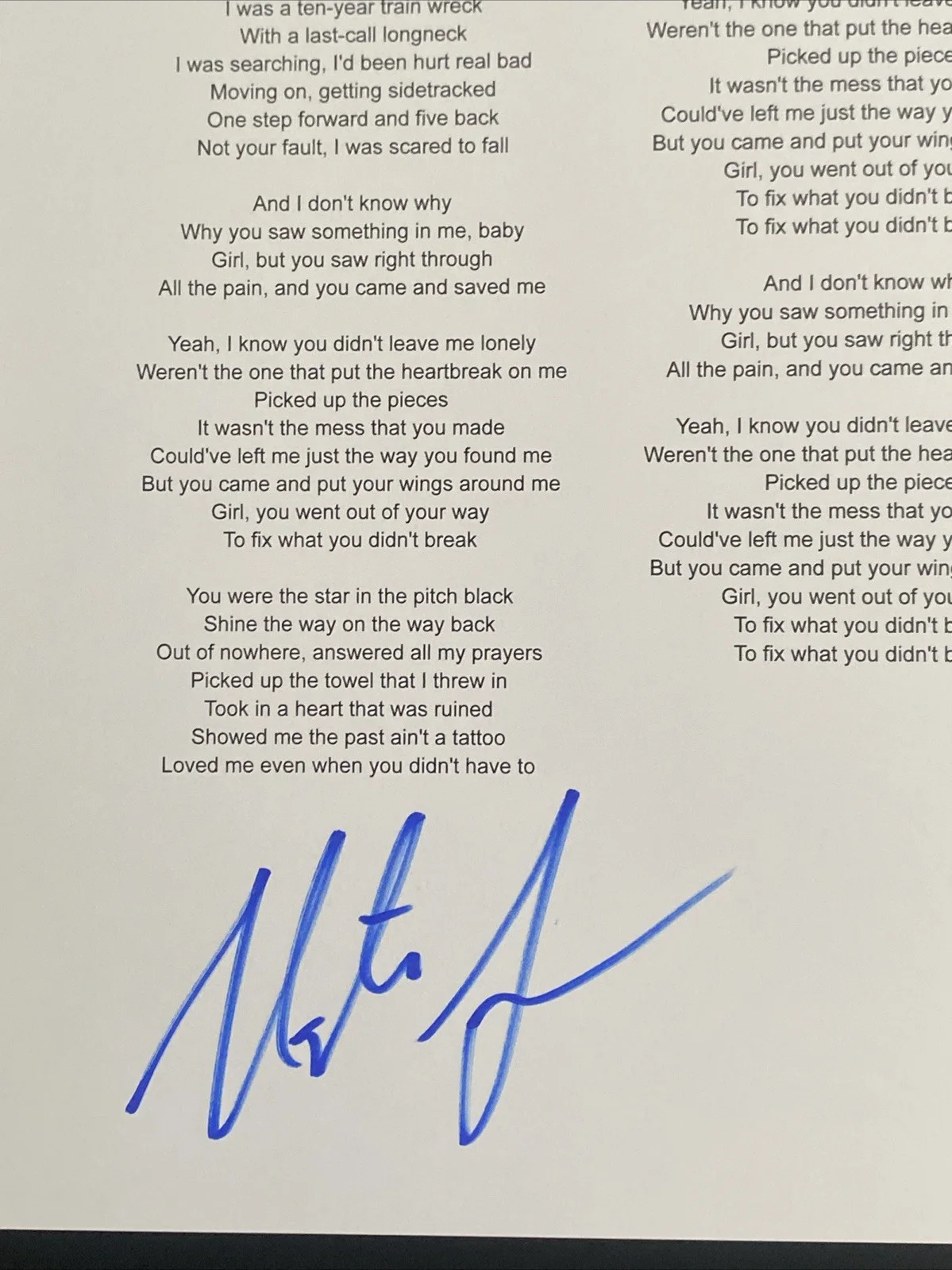 Nate Smith Autographed ‘Fix What You Didn’t Break’ Lyric Sheet Country Singer, изображение 2