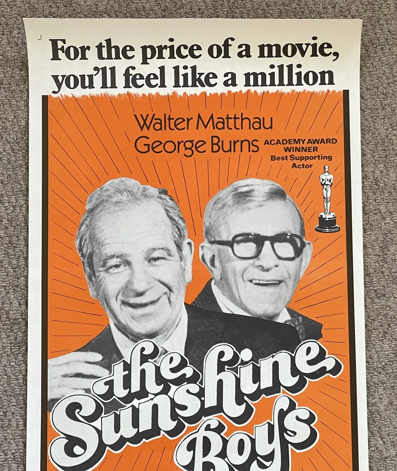 Vintage THE SUNSHINE BOYS '75 George Burns Australian Daybill Cinema Film Poster, изображение 2