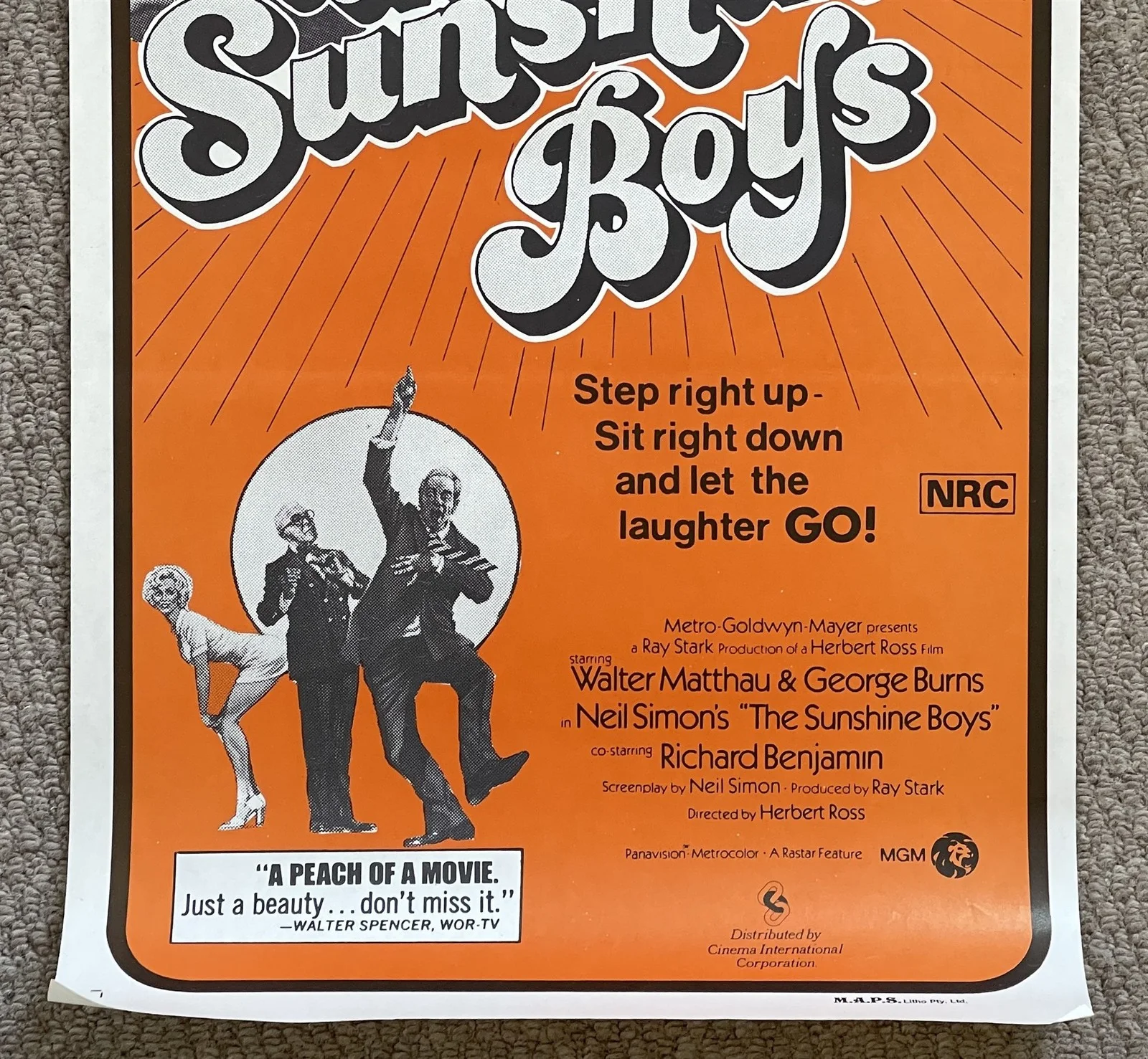 Vintage THE SUNSHINE BOYS '75 George Burns Australian Daybill Cinema Film Poster, изображение 4