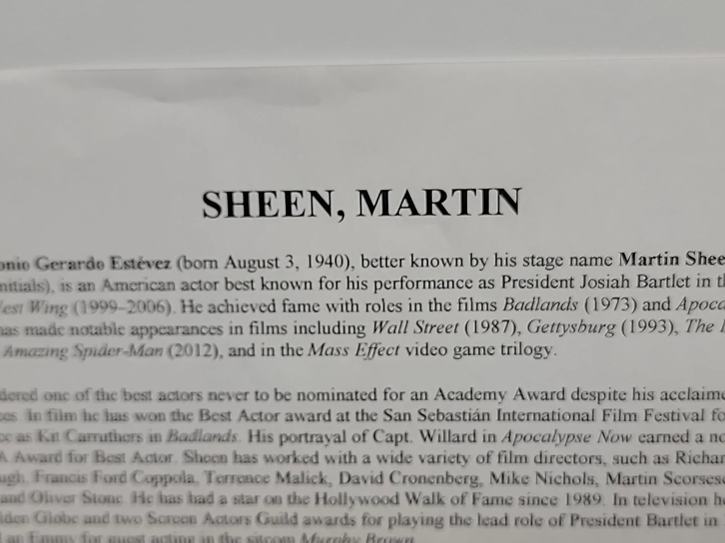 MARTIN SHEEN — MARTIN SHEEN INDEX CARD Autograph Auto singed JSA COA, image 5