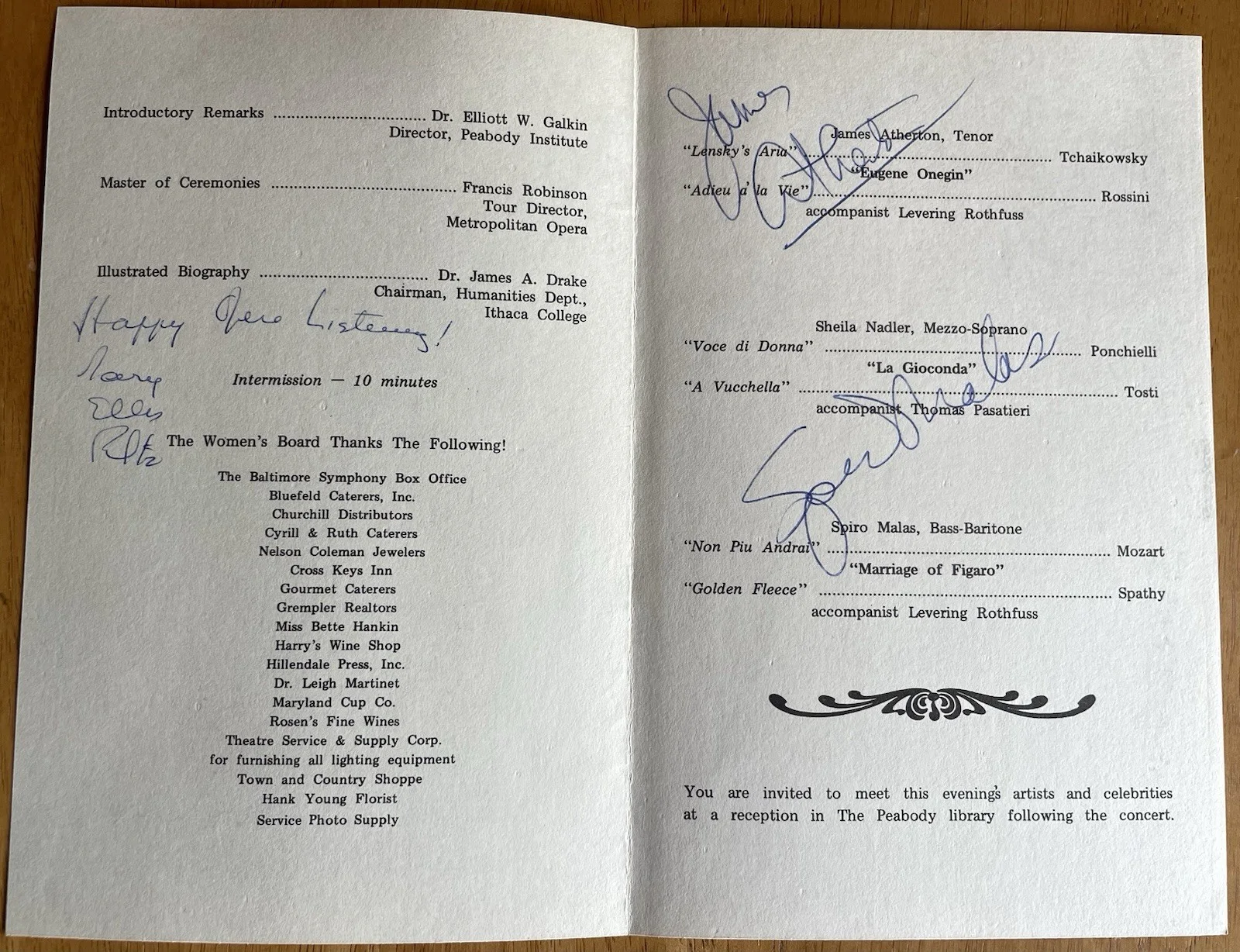 A Salute to "Ponselle" Program Autographed by Roman, Albanese, Atherton, Malas, image 3
