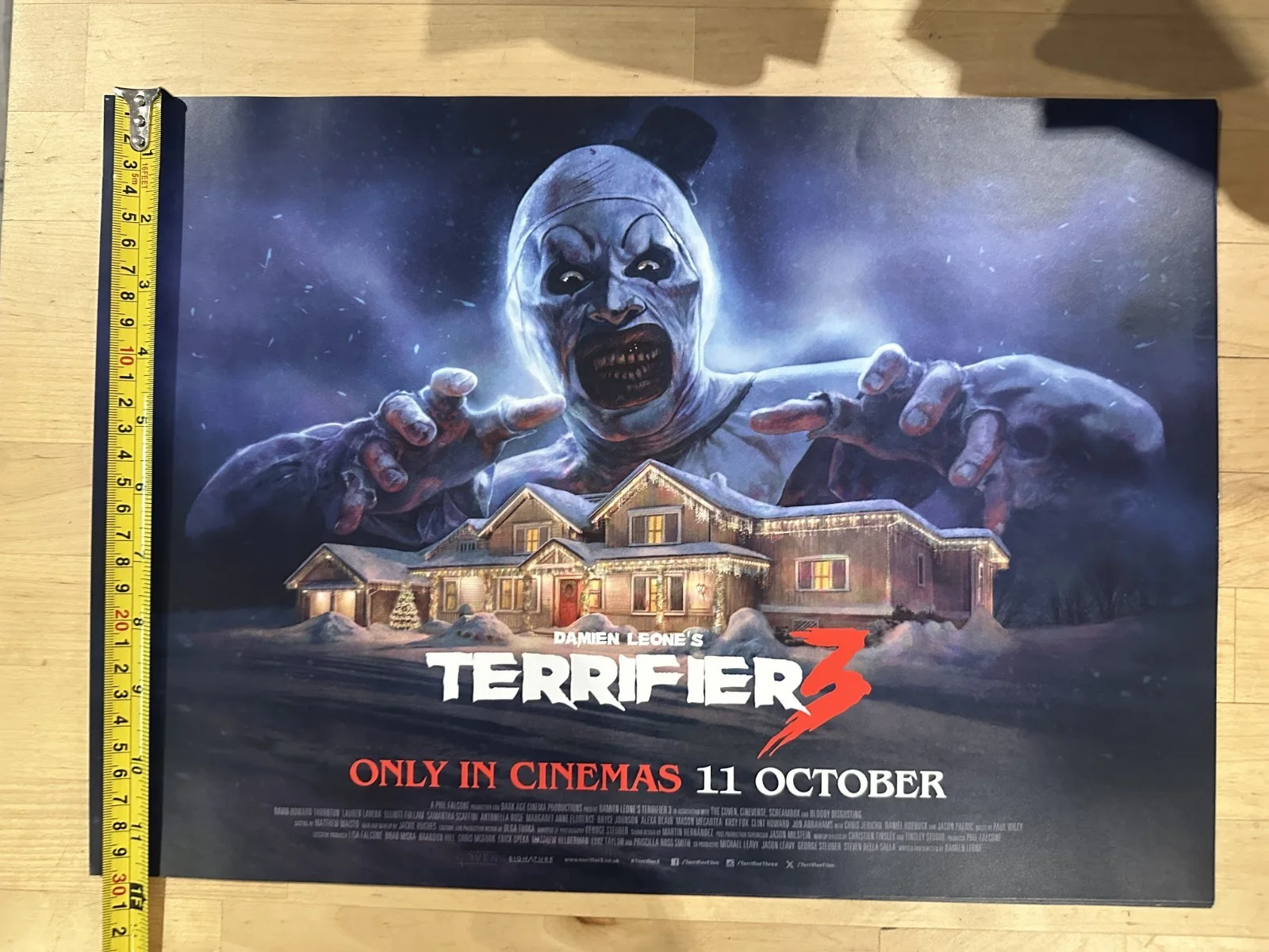 TERRIFIER 3 ART THE CLOWN UK PREMIERE PROMO POSTER RARE NIGHTMARE ON ELM ST, изображение 2