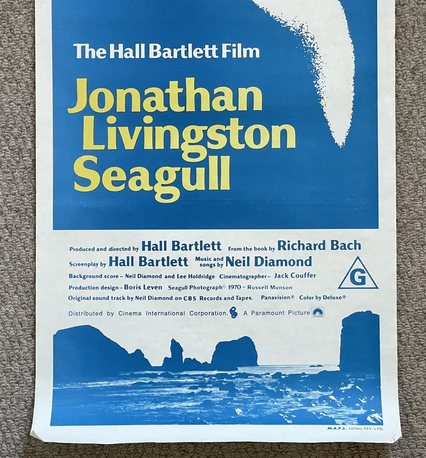 Vintage Jonathan Livingston Seagull Neil Diamond Australian Daybill Movie Poster, изображение 4