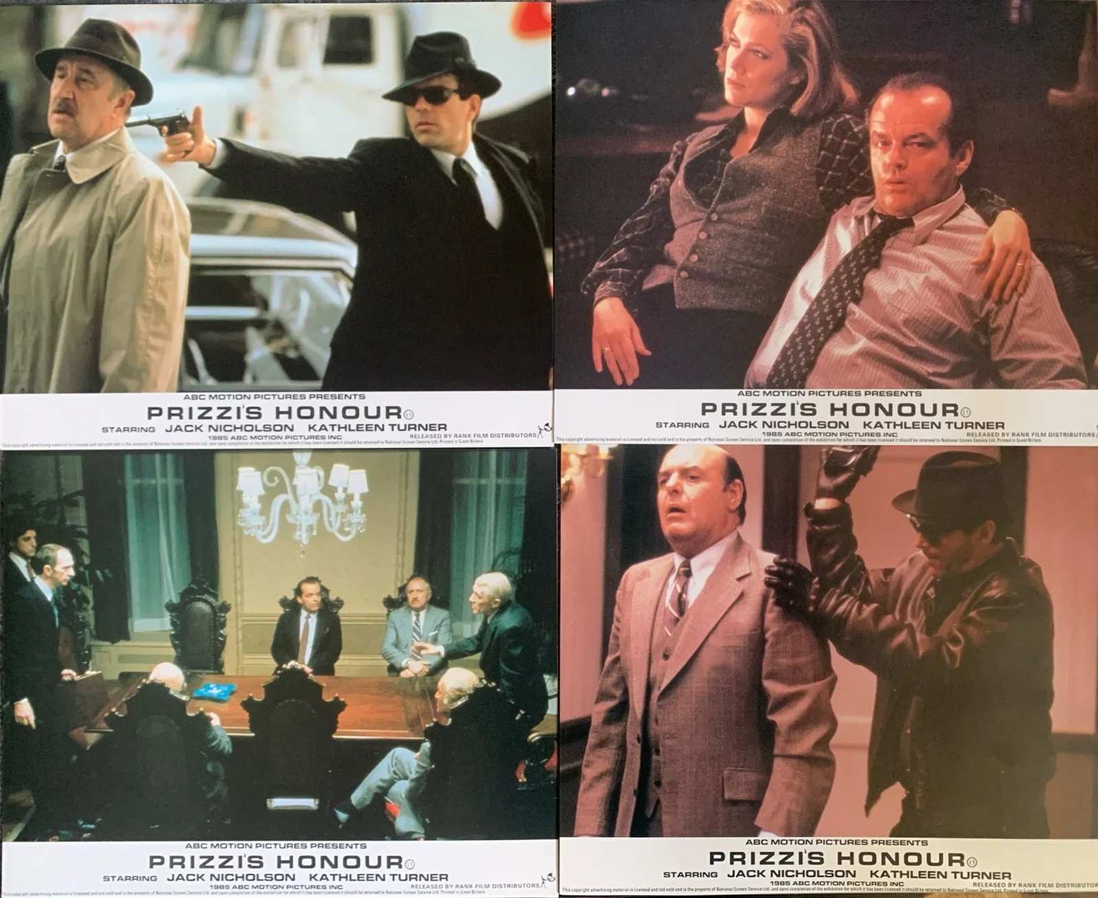 PRIZZI’S HONOUR Jack Nicholson Anjelica Huston 8x Original UK Lobby Cards 1985, изображение 2
