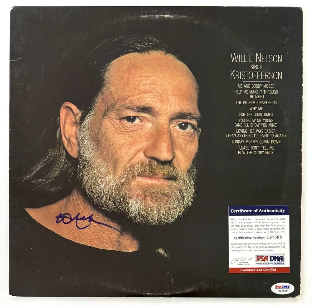 Willie Nelson — Willie Nelson Signed Autograph Sings Kristofferson Album Vinyl Record PSA COA, image 3