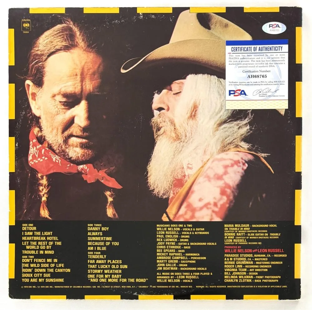 Willie Nelson, Leon Russell — Willie Nelson & Leon Russell Signed Autograph Album Vinyl Record LP w/ PSA COA, image 2