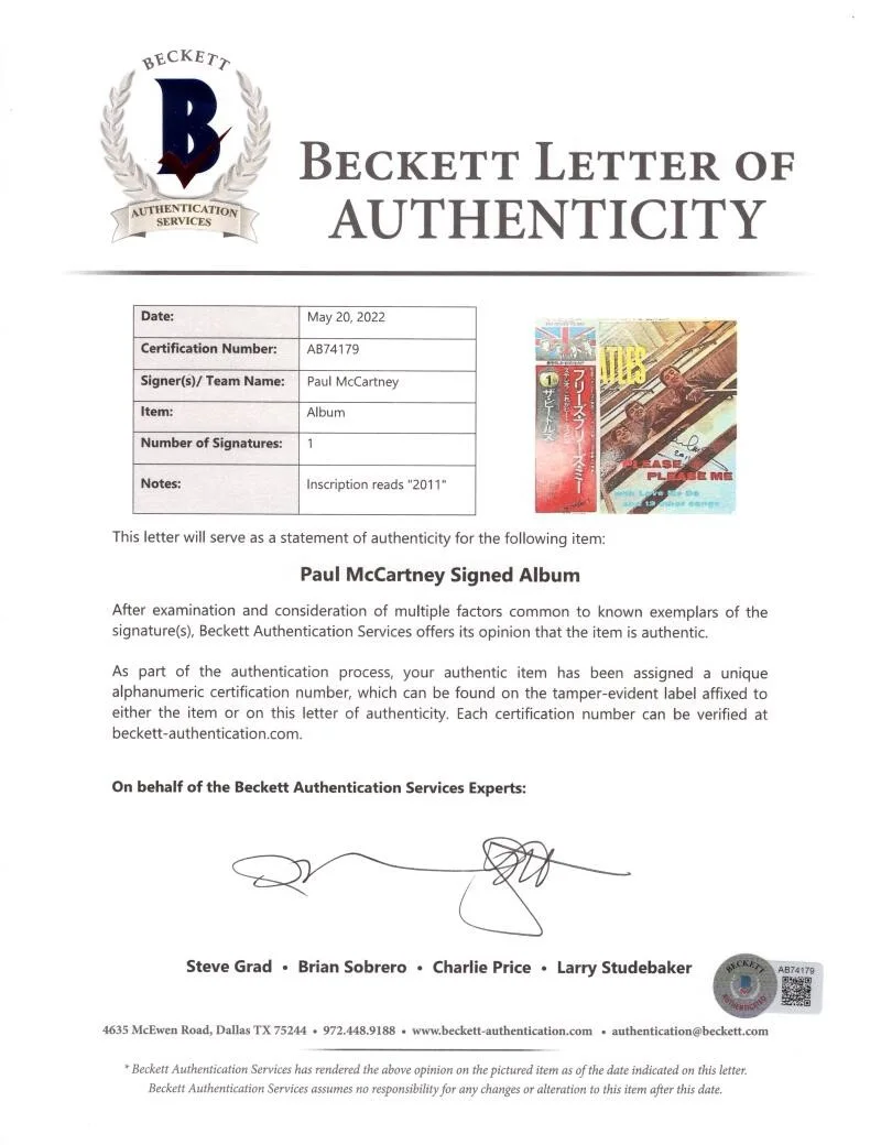 Paul McCartney — Paul McCartney Signed Autograph Album Record Beatles Please Please Me w/ BAS COA, изображение 4