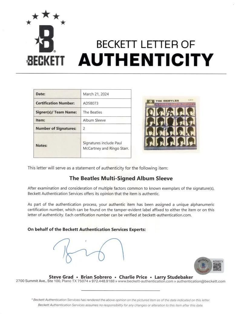 Paul McCartney, Ringo Starr — Paul McCartney Ringo Star Signed Autograph Album Record Beatles Hard Days Night, image 5