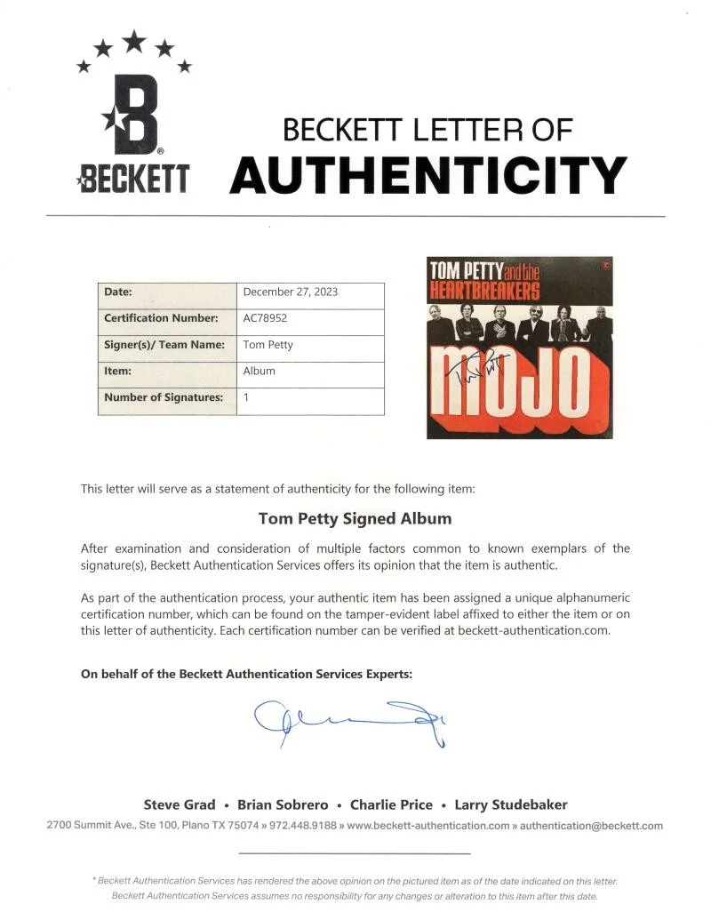 Tom Petty — Tom Petty Signed Autograph Heartbreakers Mojo Album Vinyl Record LP Beckett COA, изображение 4