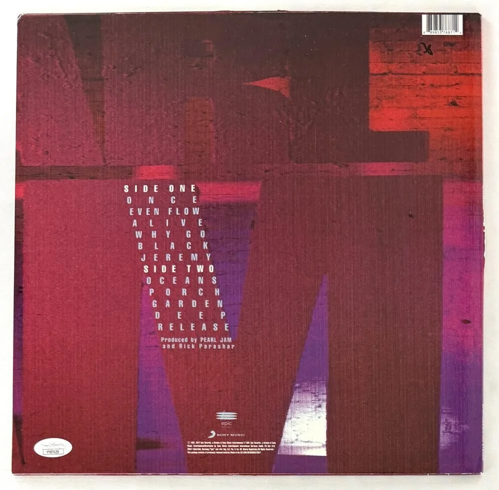 Jeff Ament, Stone Gossard, Mike McCready, Eddie Vedder — Pearl Jam Band Signed Autograph Ten Album Vinyl Record - Eddie Vedder +3 JSA COA, image 2