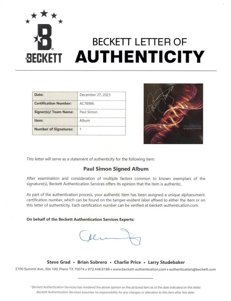 Paul Simon — Paul Simon Signed Autograph Album Record - So Beautiful or So What Beckett COA, image 4