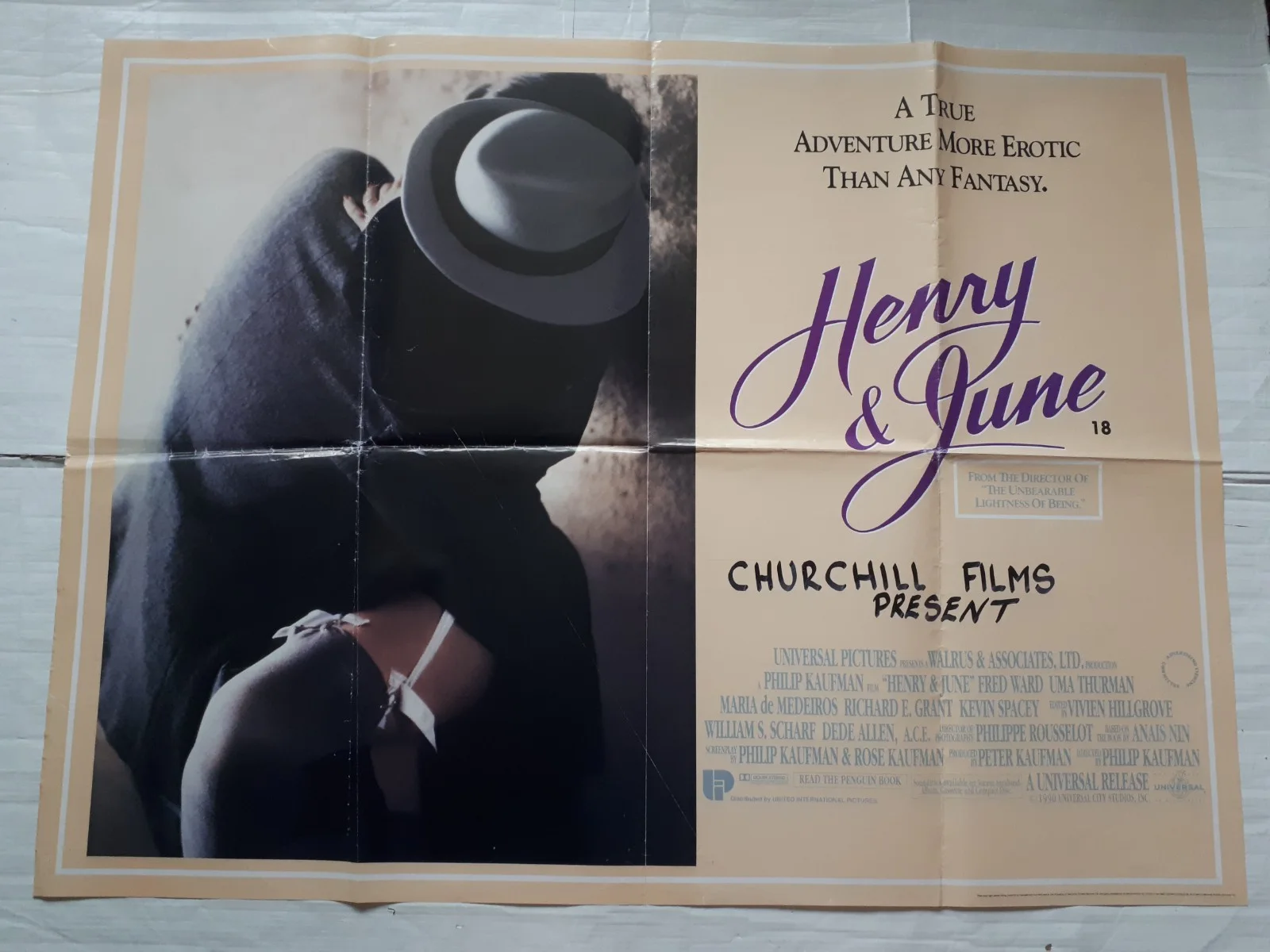 henry & june 1990 ORIGINAL Poster UK Quad 30x40" 1990s uma thurman, image 2