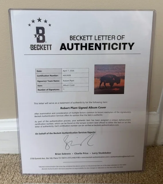 FRAMED ROBERT PLANT LED ZEPPELIN SIGNED VINYL LP COVER BAS BECKETT COA AUTOGRAPH, изображение 4