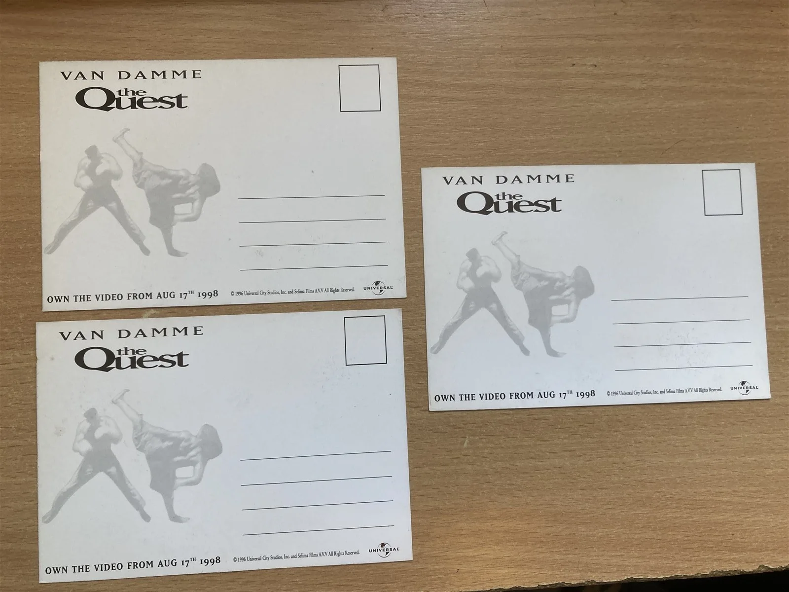 JEAN-CLAUDE VAN DAMME RARE PROMO POSTCARDS x 3 FROM THE QUEST 1998 NR MINT, изображение 2