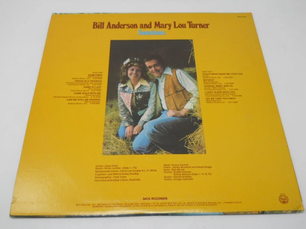 BILL ANDERSON & MARY LOU TURNER Autographed LP Album FREE SHIPPING! Wild Weekend, изображение 3