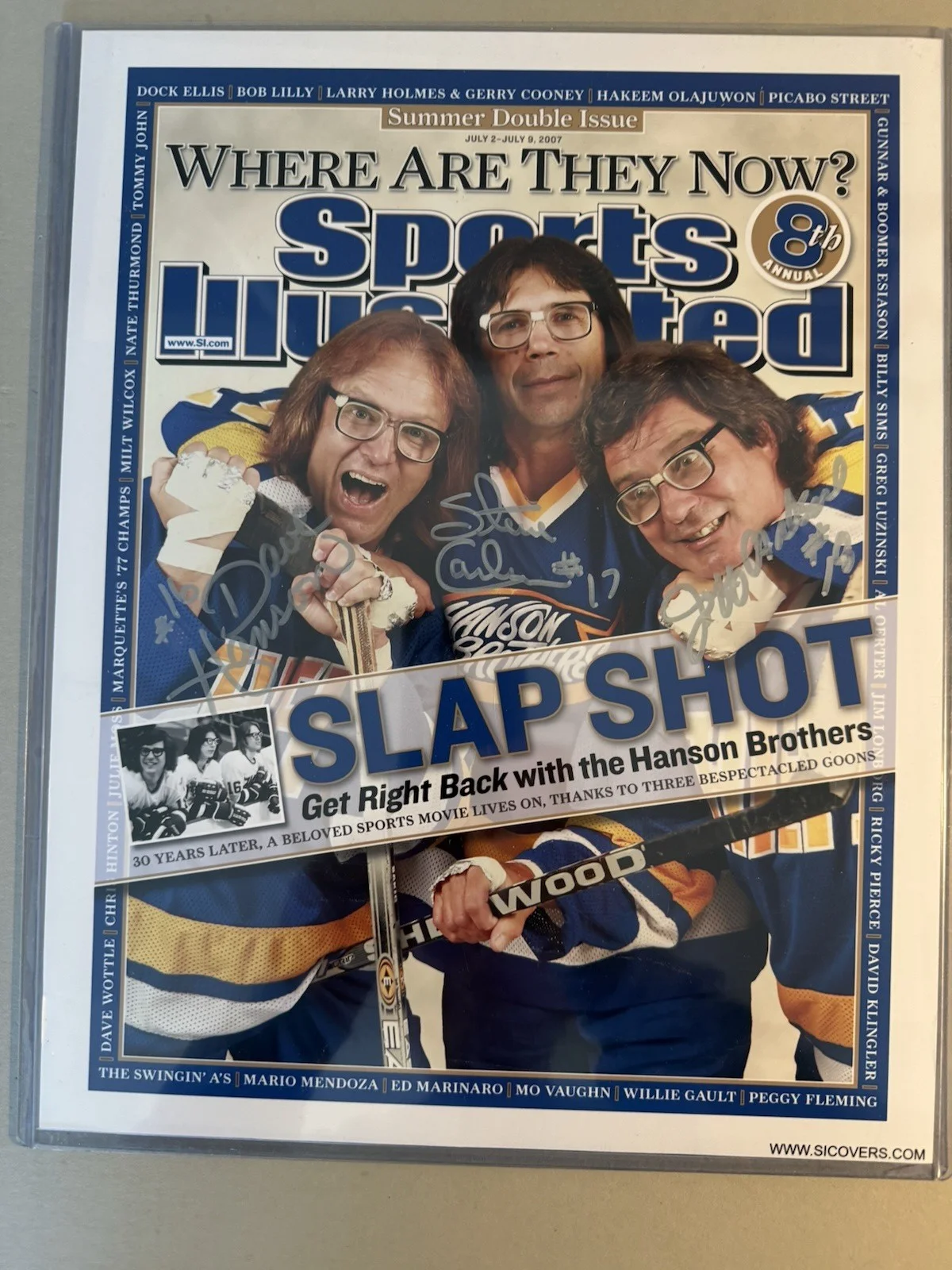 Hanson Brothers — Hanson Brothers Slap Shot Signed 11X14 Sports Illustrated Poster