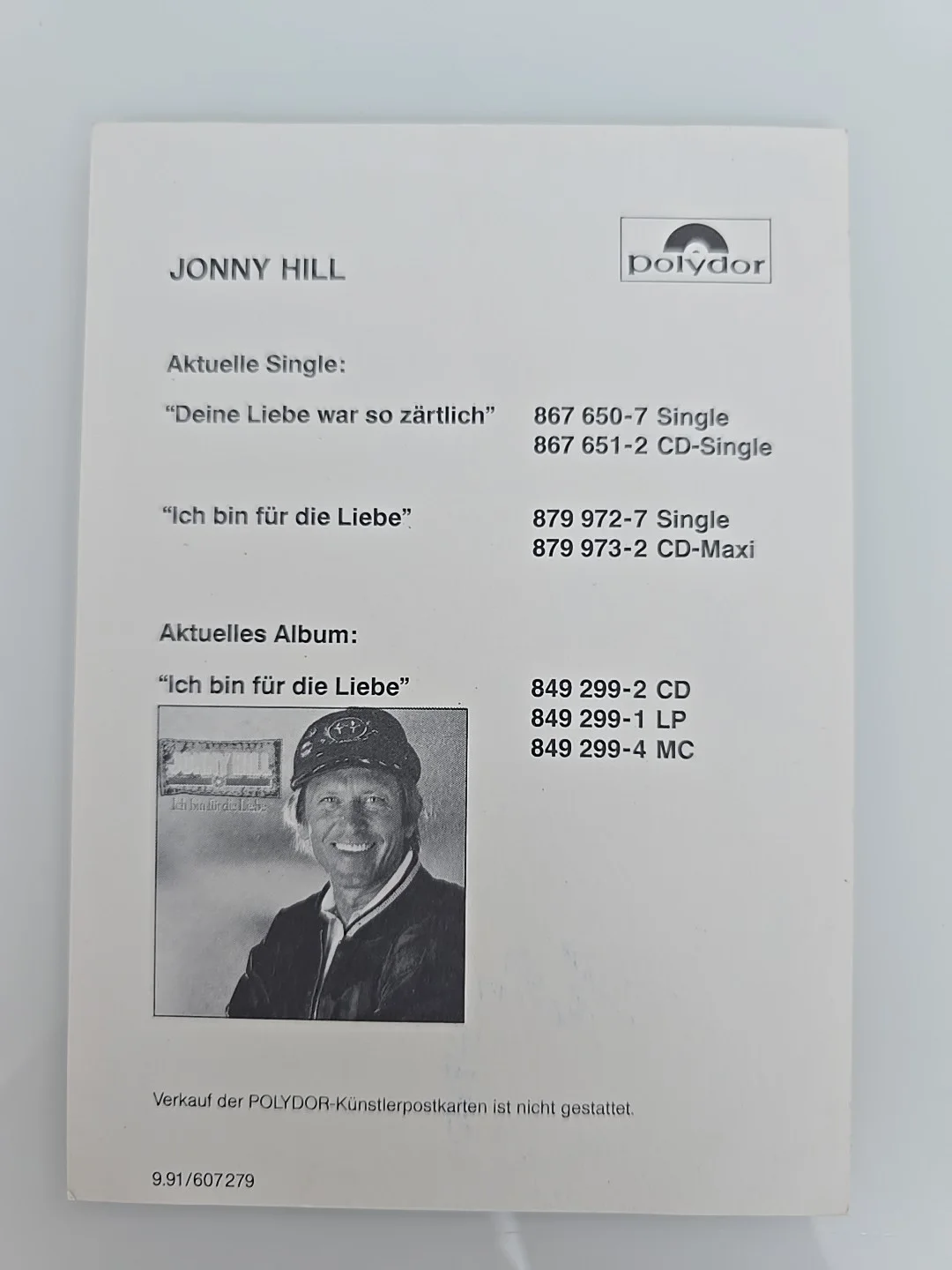 JONNY HILL Autograph Signed Original Autograph Card, image 2