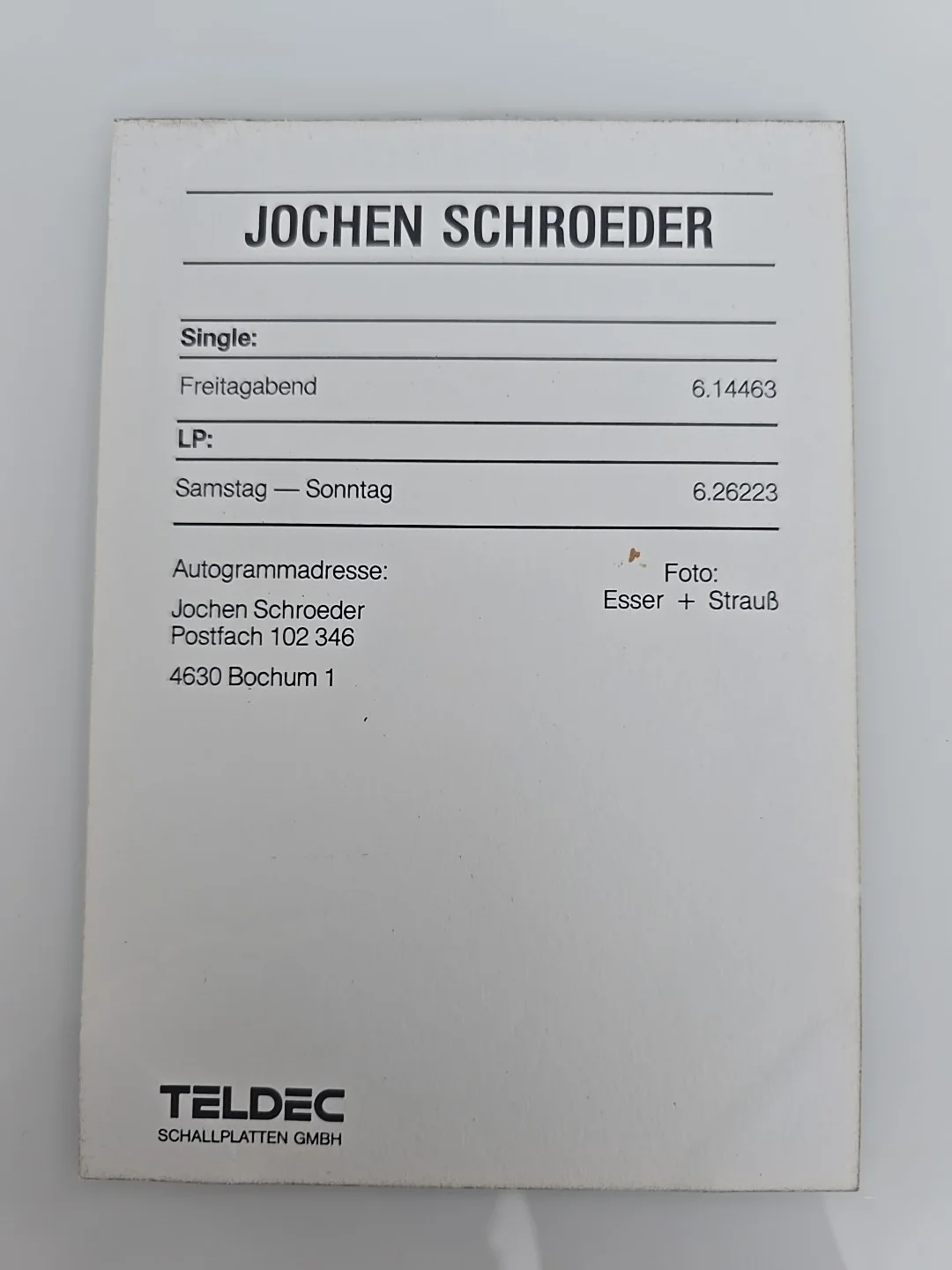 JOCHEN SCHRÖDER Autograph Signed Original Autograph Card, image 2
