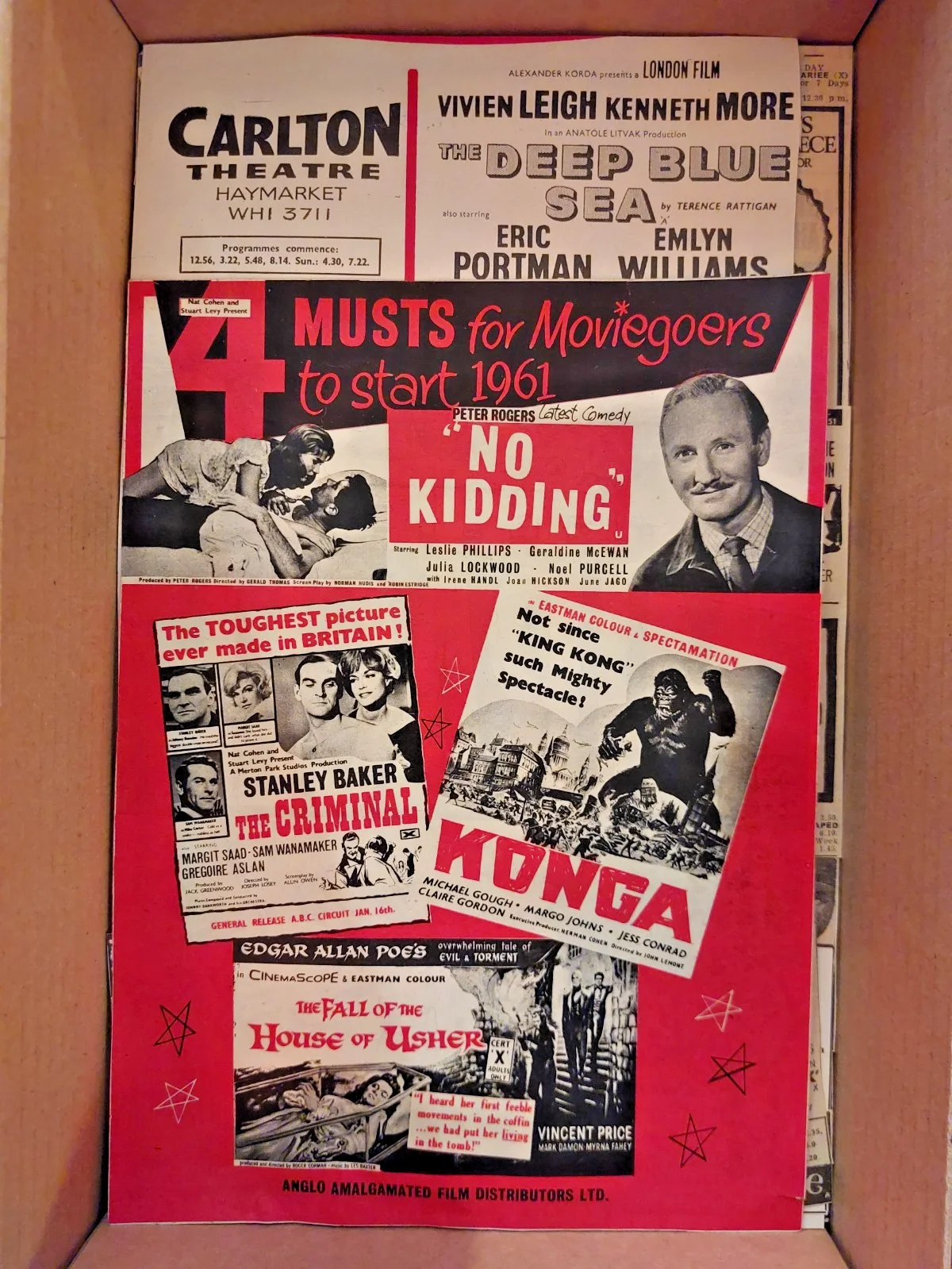 2kg Box of 1960s Vintage British Newspaper Cinema Clippings Listings Adverts, изображение 4
