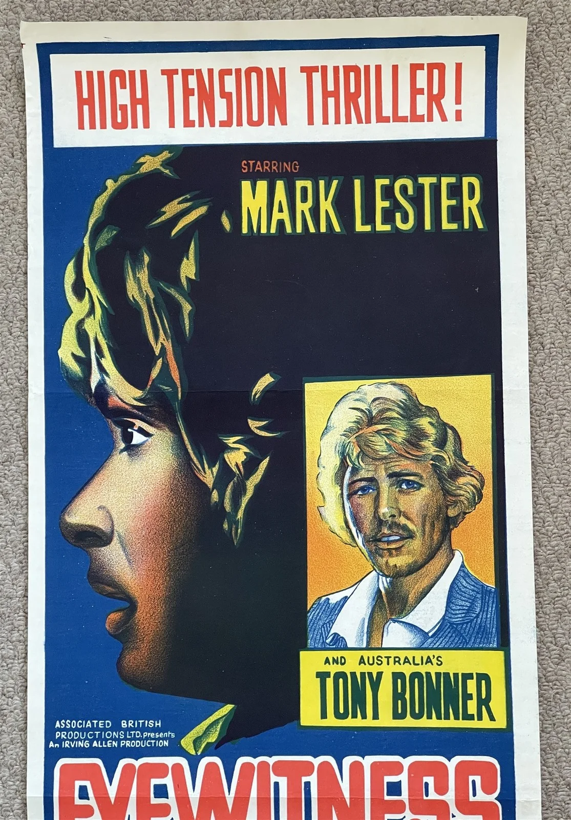 Vintage EYEWITNESS ORIGINAL 1971 CINEMA DAYBILL FILM MOVIE POSTER Mark Lester, изображение 2