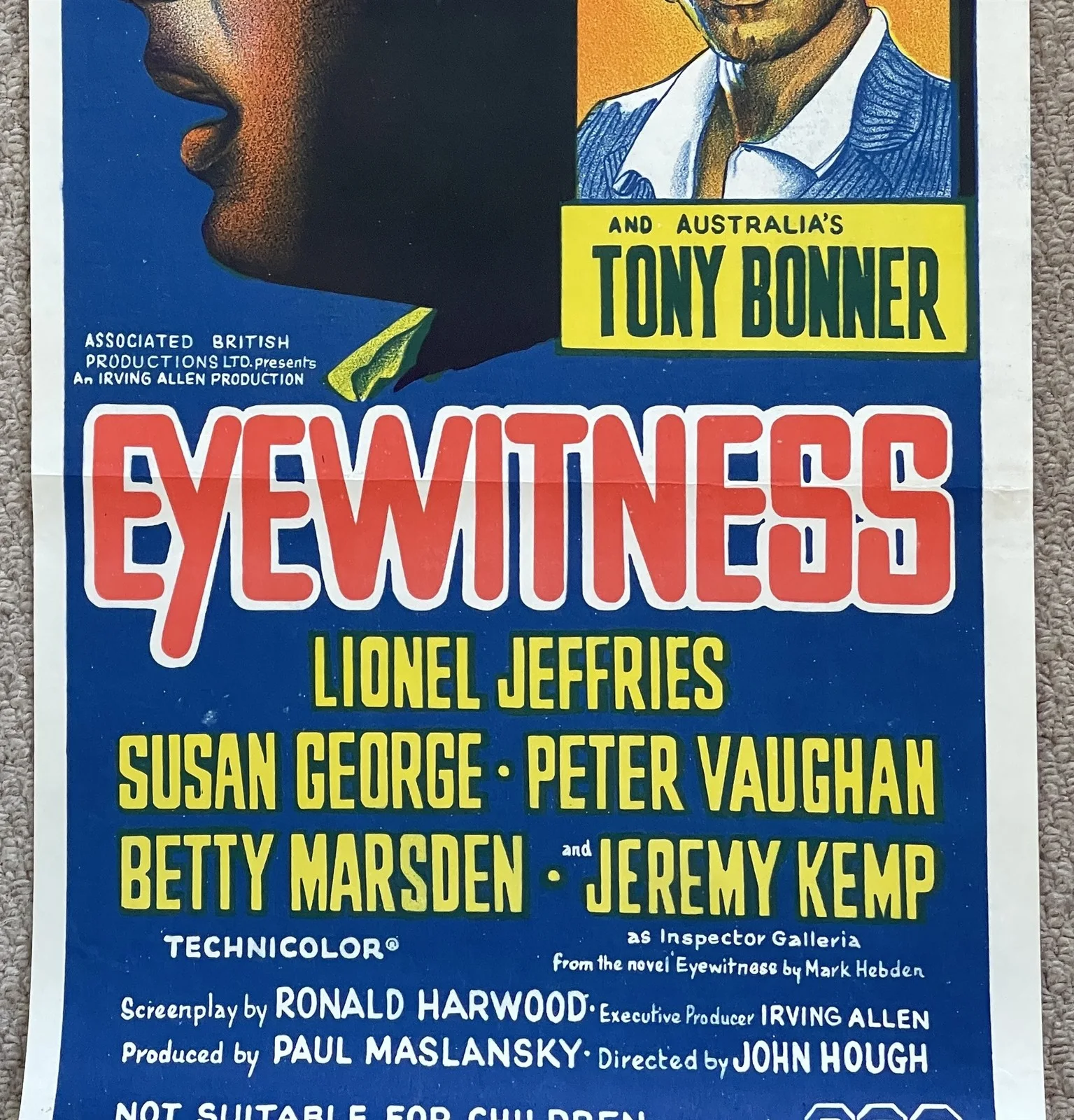 Vintage EYEWITNESS ORIGINAL 1971 CINEMA DAYBILL FILM MOVIE POSTER Mark Lester, изображение 3