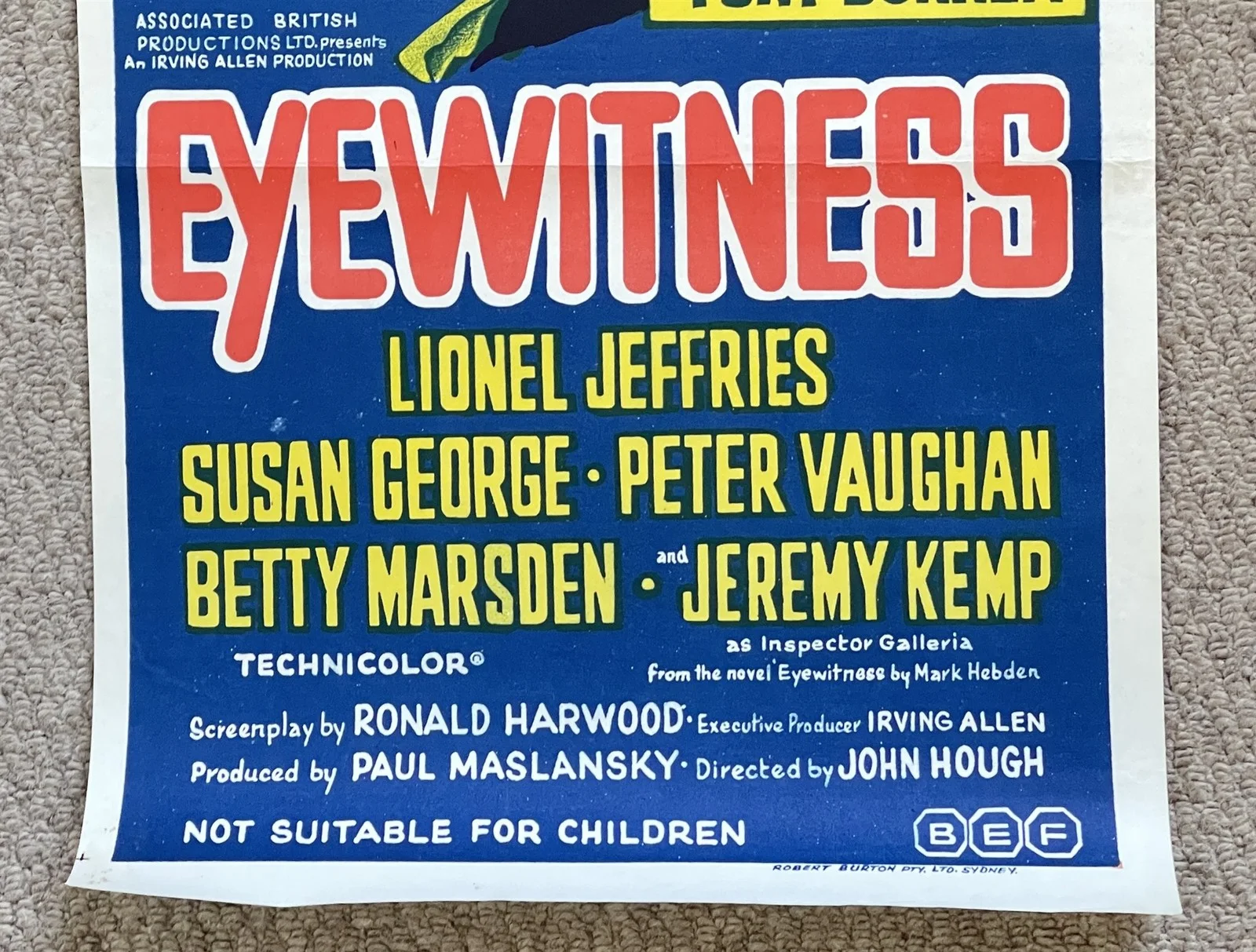 Vintage EYEWITNESS ORIGINAL 1971 CINEMA DAYBILL FILM MOVIE POSTER Mark Lester, изображение 4