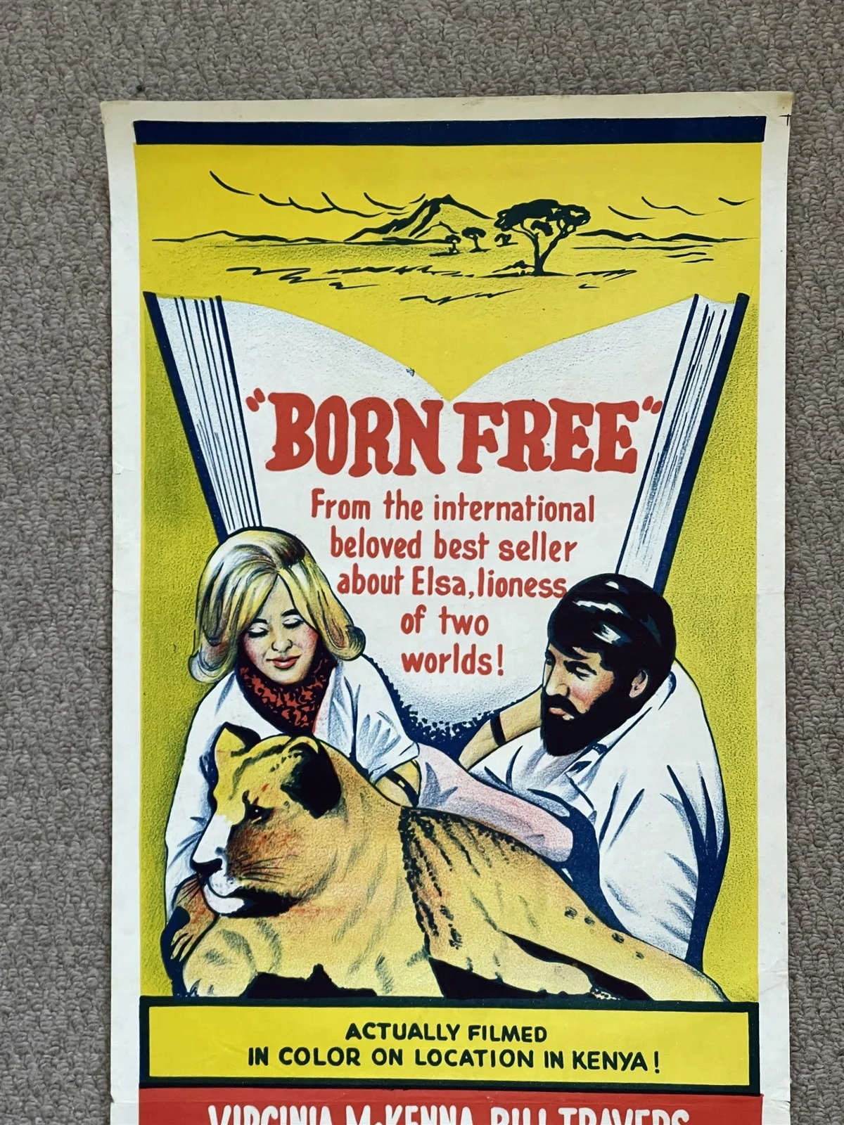 Vintage BORN FREE 1966 CINEMA DAYBILL FILM MOVIE POSTER Virginia McKenna, изображение 2
