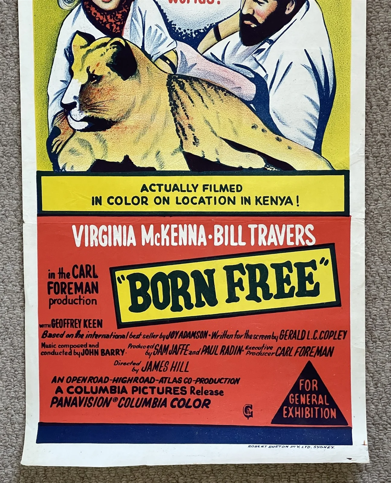 Vintage BORN FREE 1966 CINEMA DAYBILL FILM MOVIE POSTER Virginia McKenna, изображение 4