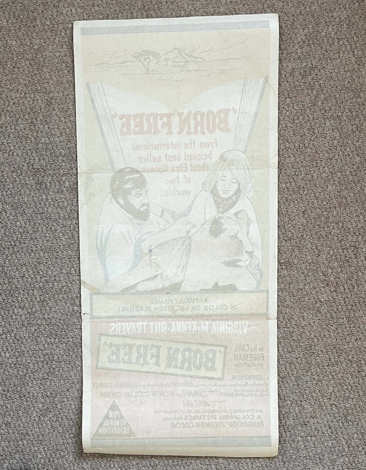 Vintage BORN FREE 1966 CINEMA DAYBILL FILM MOVIE POSTER Virginia McKenna, изображение 5