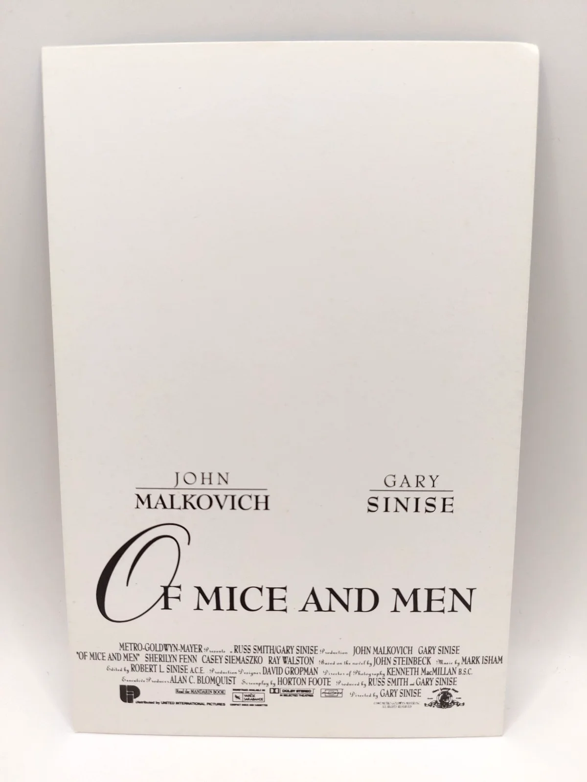OF MICE AND MEN very rare 1992 UK promotional postcard (John Malkovich movie), изображение 2