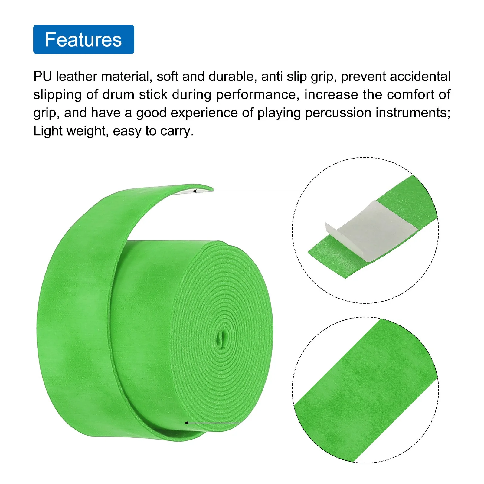 5pcs Drum Stick Tape Drumstick Grips Anti Slip 1" Width 43" Green, изображение 4