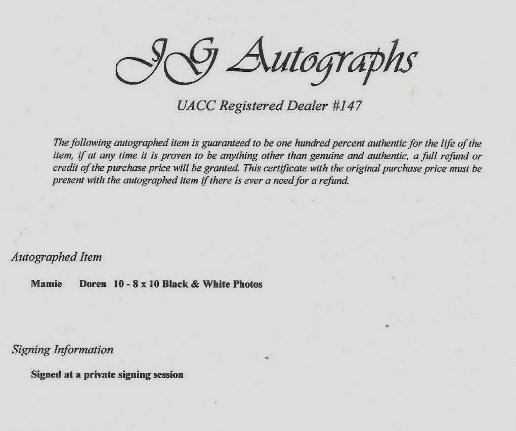 MAMIE VAN DOREN CHEESECAKE PIN-UP AUTOGRAPH HAND SIGNED WITH LOVE PHOTO & COA, изображение 2