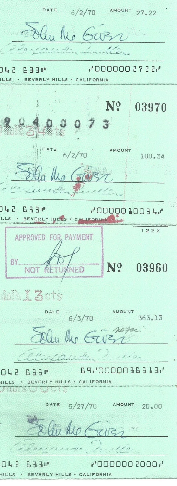JOHN McGIVER MIDNIGHT COWBOY MANCHURIAN TIFFANY'S LOT OF 4 SIGNED CHECKS d. 1975, изображение 2