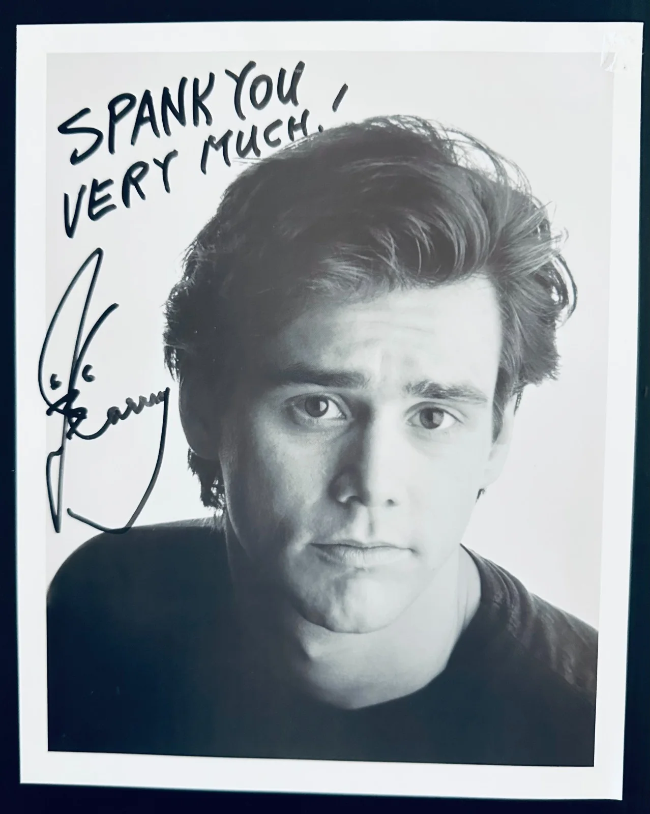 Jim Carrey — Jim Carrey Signed Autographed 8x10 Photo “Spank You Very Much!” Actor TTM