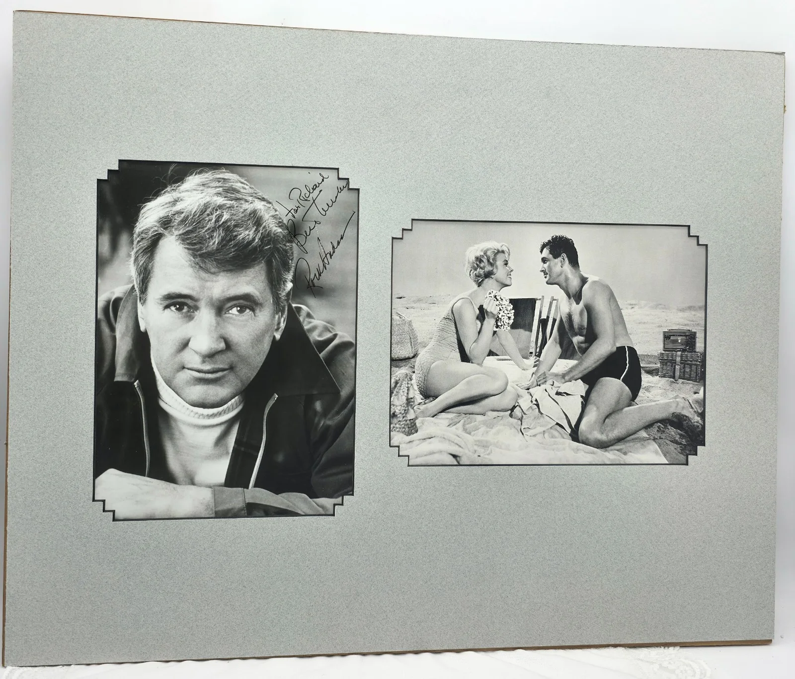 2 Photo Display Rock Hudson Signed Autograph & with Doris Day with COA, image 2
