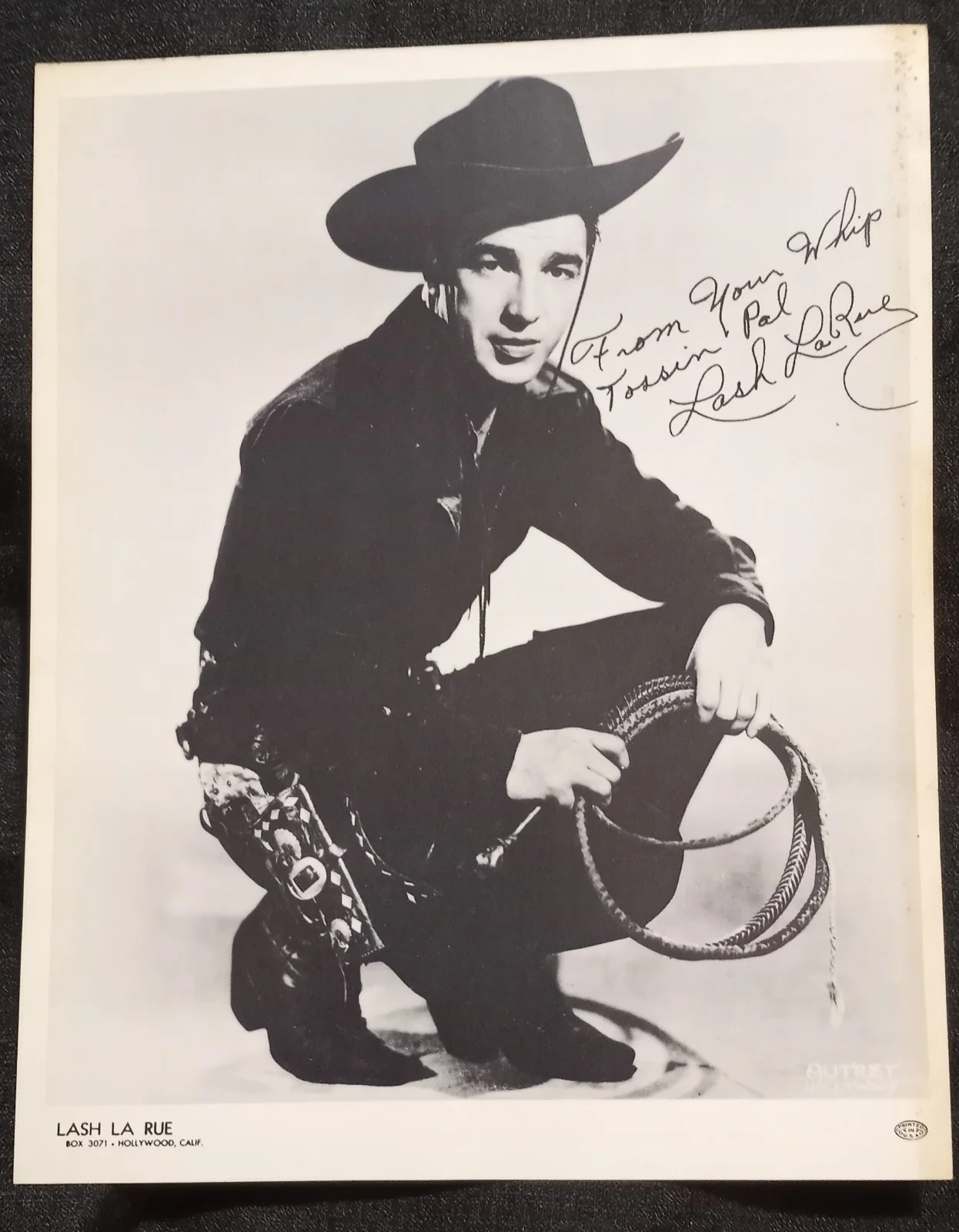 Lash La Rue — Vintage 1960s LASH LA RUE - AUTOGRAPHED INSCRIBED PHOTOGRAPH 8 X 10 B&W