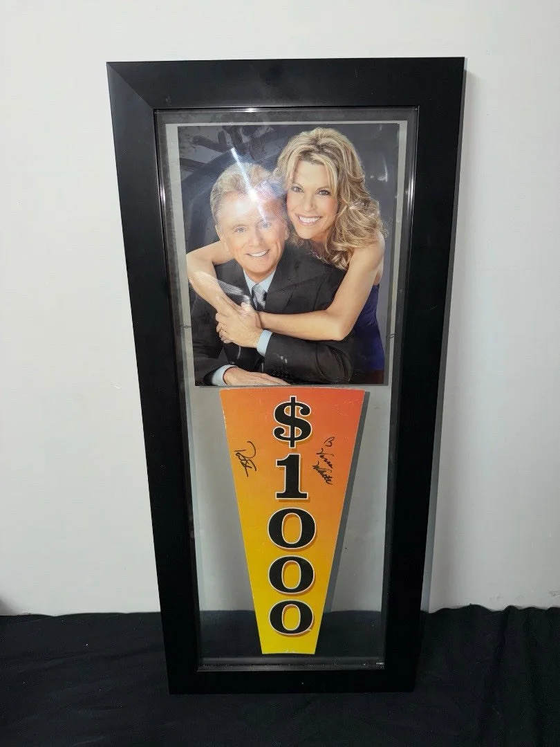 Vanna White & Pat Sajak — Vanna White And Pat Sajak Dual Signature On $1000 Wedge Wheel of Fortune Framed