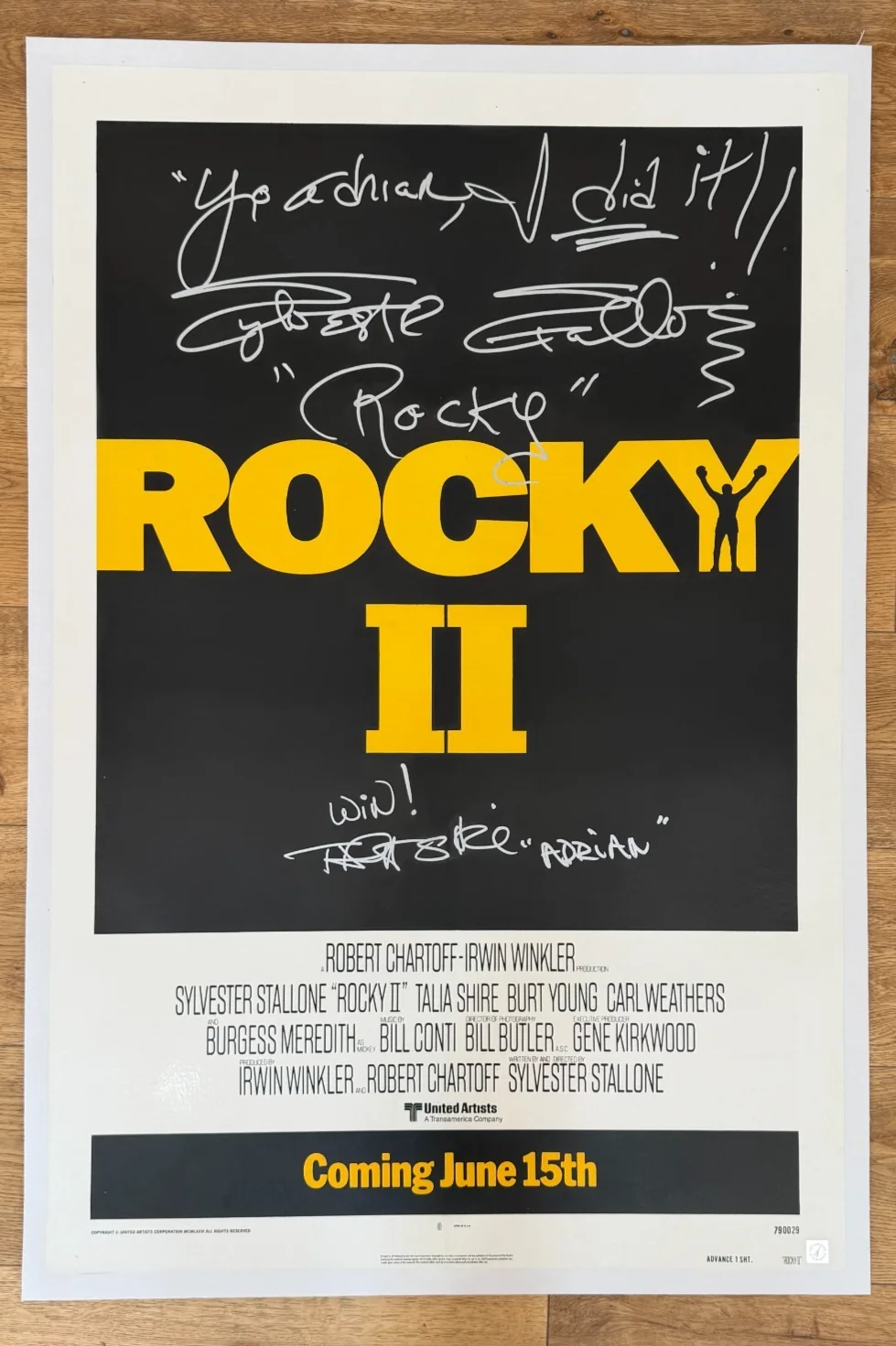 Sylvester Stallone and Talia Shire — Sylvester Stallone & Shire YO ADRIAN Autographed ROCKY 2 Movie Poster ASI Proof