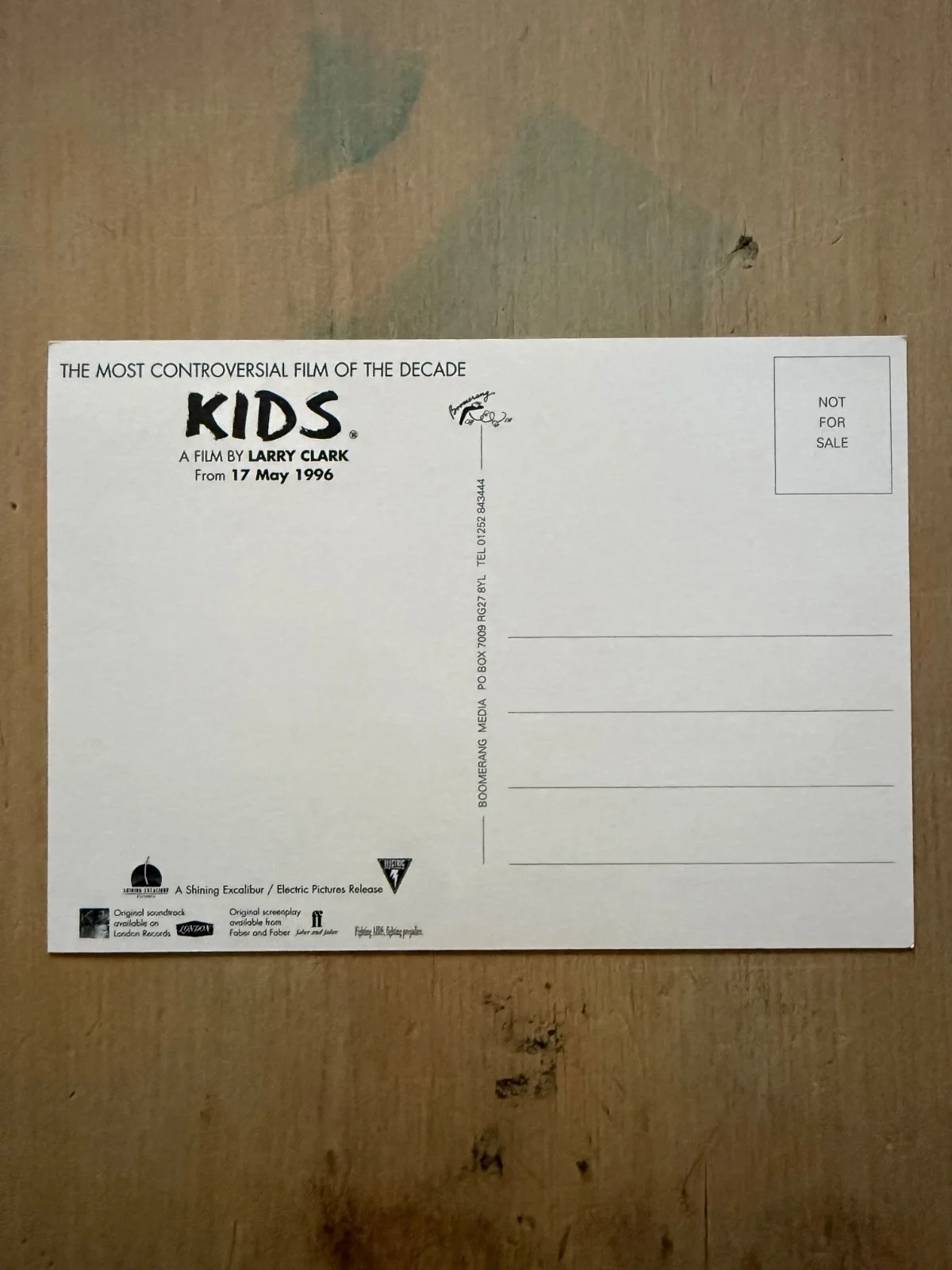 Original promotional postcard for the Larry Clarke film Kids (1996), изображение 2
