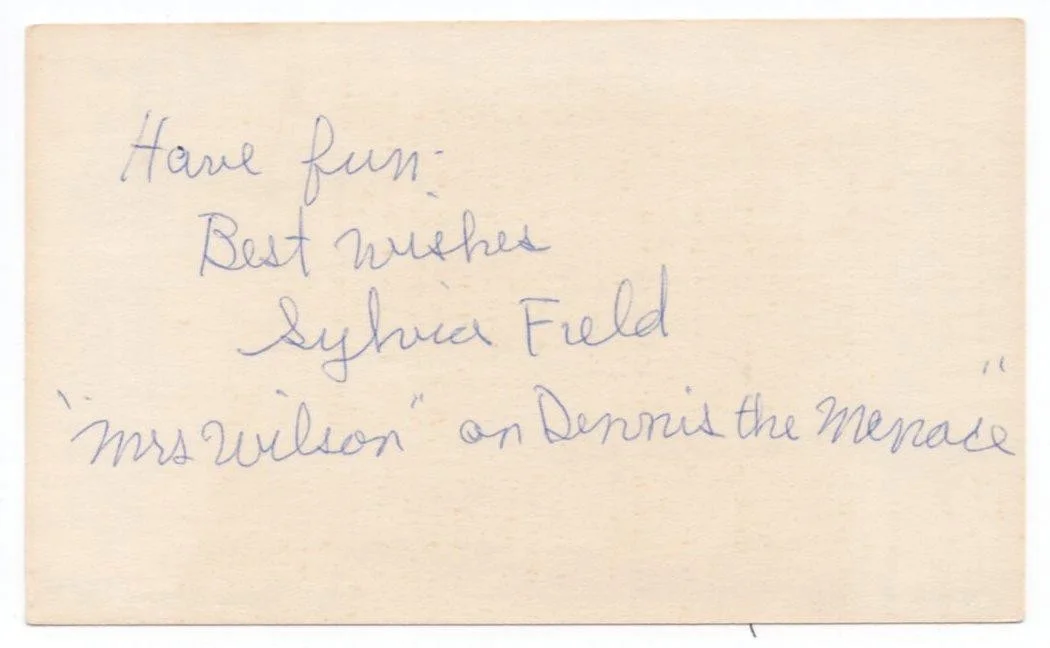 Sylvia Field — DENNIS THE MENACE TV Orig SYLVIA FIELD SIGNED CARD Mrs WILSON,Jay North, ANNETTE, изображение 2