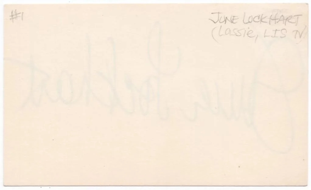 June Lockhart — JUNE LOCKHART SIGNED CARD Actor (Dec.) 1960s LOST IN SPACE TV LASSIE - Large Sig, изображение 3