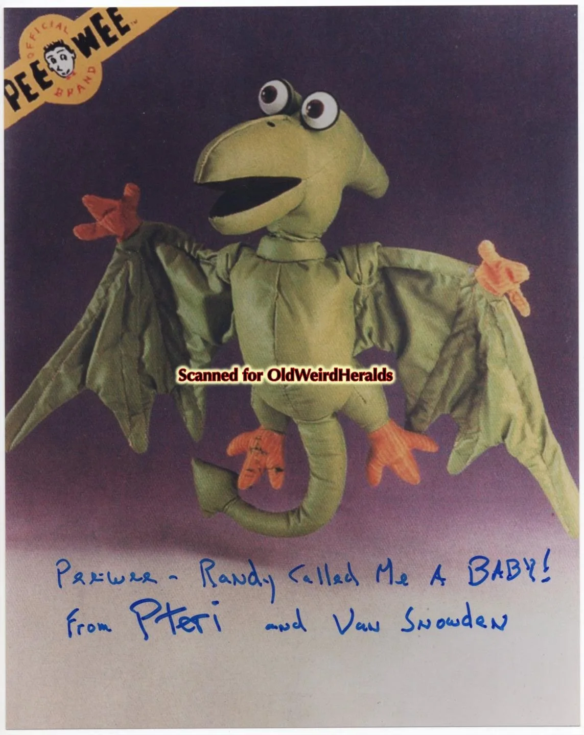 Van Snowden — PEE WEES PLAYHOUSE TV VAN SNOWDEN SIGNED PHOTO #4 PTERI Puppet PUPPETEER, Krofft, image 2