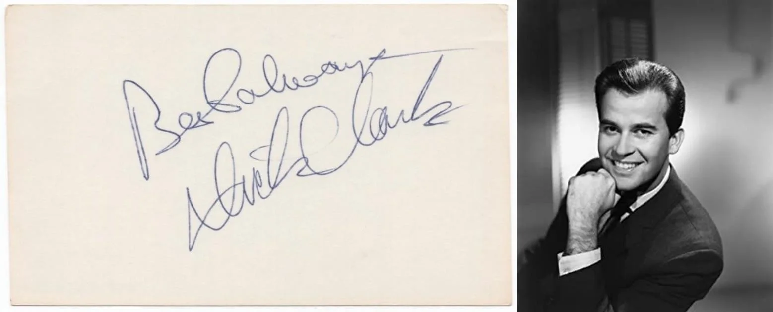 Dick Clark — DICK CLARK SIGNED CARD Vintg 1980 PERRY MASON Batman 1960s TV AMERICAN BANDSTAND