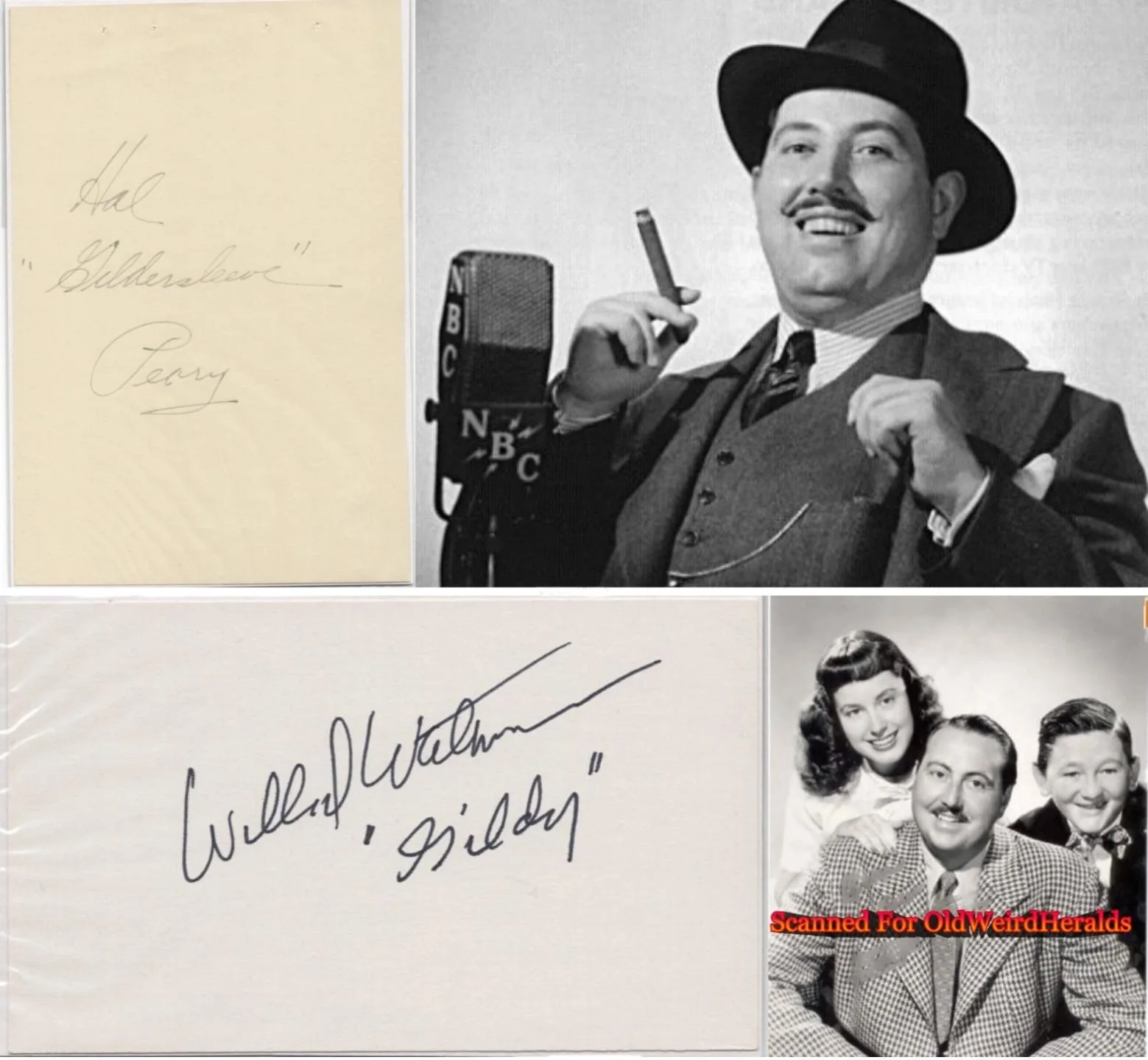 Harold Peary, Willard Waterman, Actors — GREAT GILDERSLEEVE SIGNED LOT 2pc HAROLD PEARY Willard Waterman FIBBER RADIO OTR