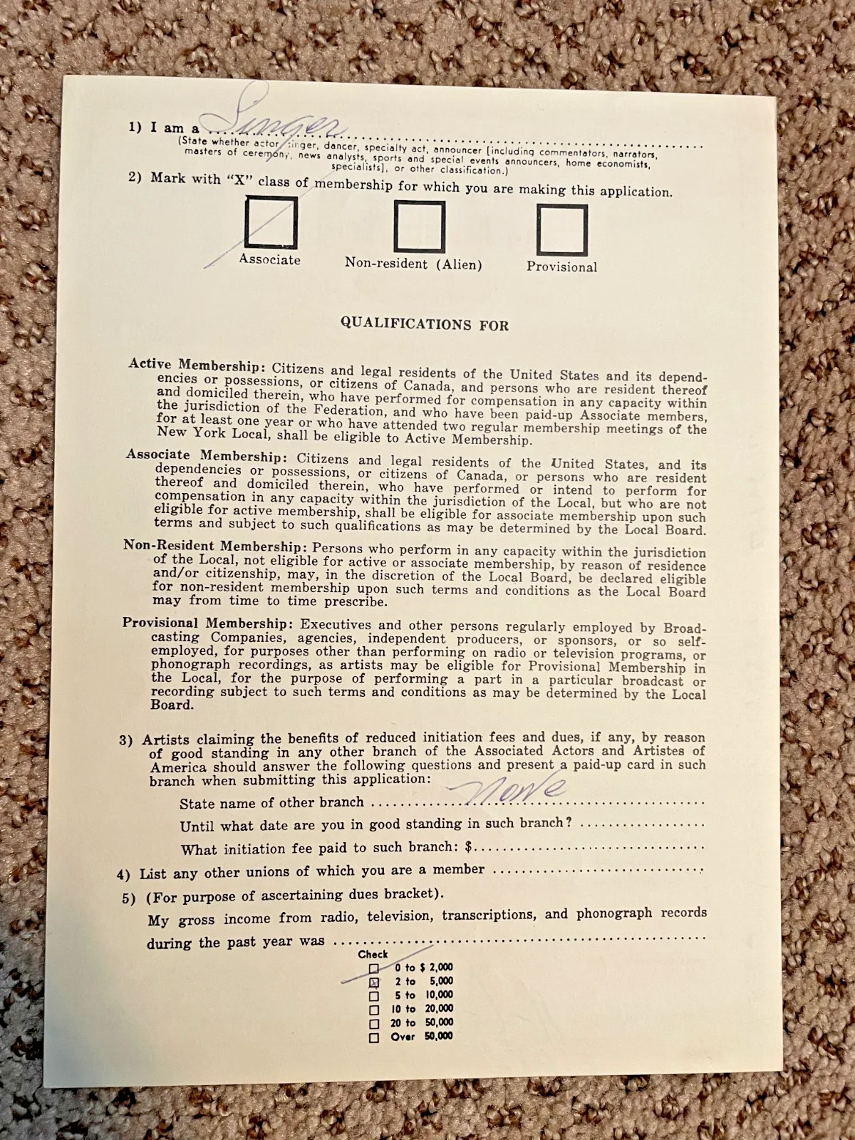 GENE SIMMONS of KISS- Signed AFTRA Contract 11/6/1964, изображение 3