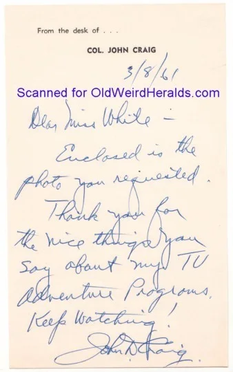 John D. Craig — JOHN D. CRAIG SIGNED PHOTO +Note 1961,50s ADVENTURE TV HOST Author DIVING, DESCO, изображение 4
