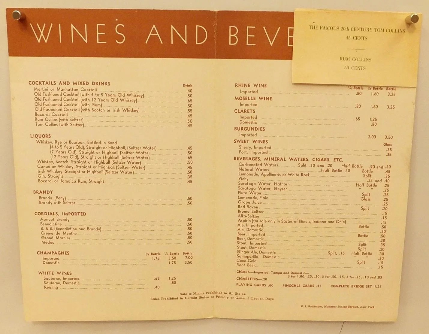 Lew Lehr Dribblepuss — LEW LEHR Dribblepuss SIGNED MENU 1939,20th CENTURY Ltd TRAIN Wine Beverage RR,NY, изображение 4