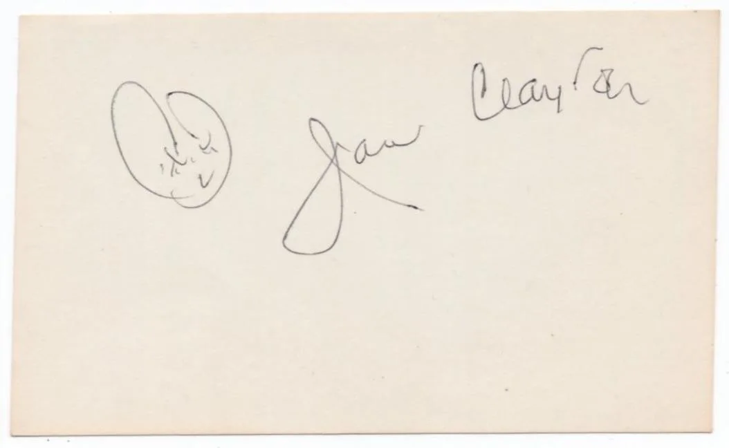 JAN CLAYTON — JAN CLAYTON SIGNED CARD Actor (D.'83) 50s LASSIE TV Tommy Rettig JEFFS COLLIE #2, image 2