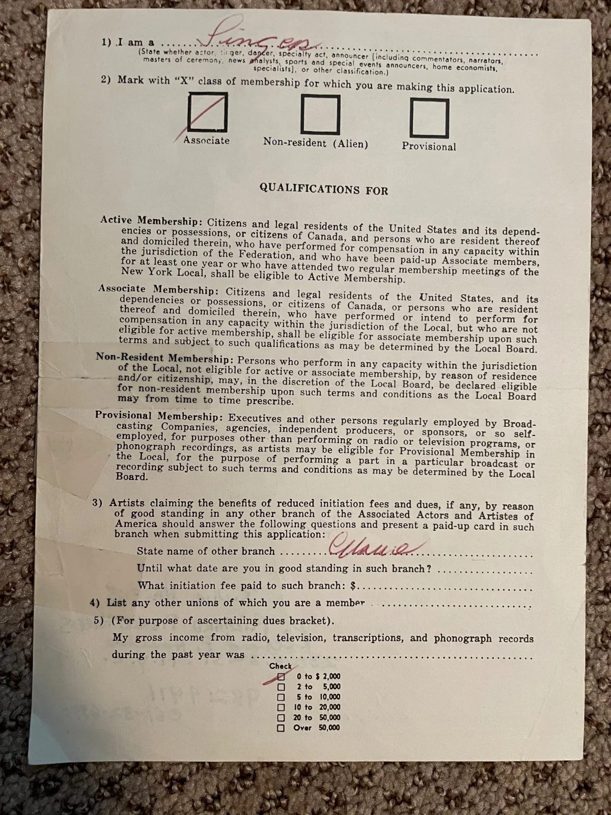 Richie Havens - Signed AFTRA Contract 6/12/1967, image 3