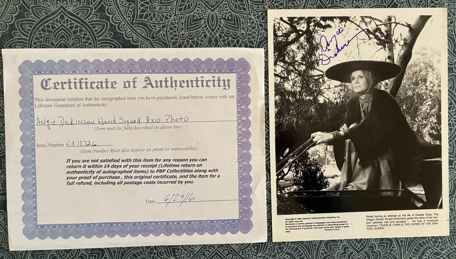 Angie Dickinson — ANGIE DICKINSON Signed 8x10 Photo Charlie Chan Curse of Dragon Queen w/ COA